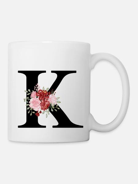 Roter floraler K-Buchstabe - Tasse - Weiß