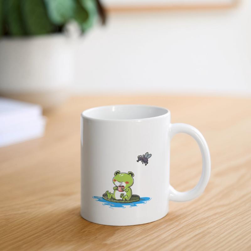 Frosch mit Tasse Kaffee oder Tee Tasse