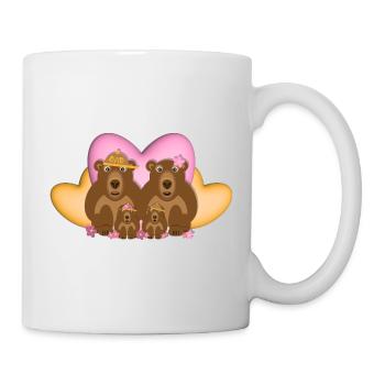 Liebe Bären Familie mit rosa und gelbe Herzen. - Tasse - Weiß - Rechts