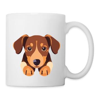Hund Welpe süß Dackel - Tasse - Weiß - Rechts