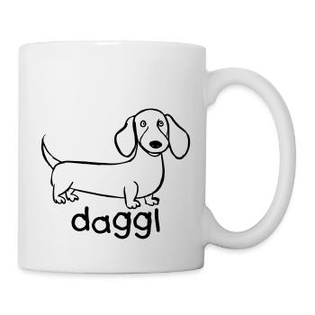 Kinderzeichnung Daggl, Dackel, Dachshund - Tasse - Weiß - Rechts
