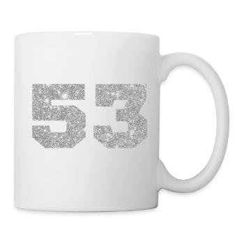 Nummer 53 Silberner Glitzer - 53. Jubiläum - Tasse - Weiß - Rechts