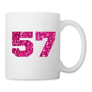 Number 57 Pink Glitter - 57th Birthday - Mug - white - Right