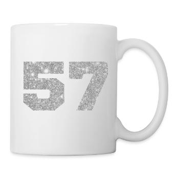 Number 57 Silver Glitter - 57th Anniversary - Mug - white - Right