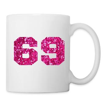 Numéro 69 paillettes rose - 69e anniversaire - Mug blanc - blanc - Droite