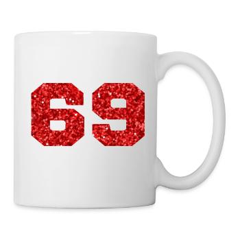 Numéro 69 paillettes rouge - 69e anniversaire - Mug blanc - blanc - Droite