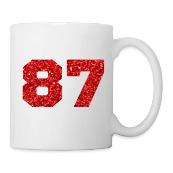Nummer 87 Roter Glitzer - 87. Jahrestag - Tasse - Weiß - Rechts