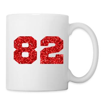 Nummer 82 Roter Glitzer - 82. Geburtstag - Tasse - Weiß - Rechts