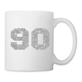 Nummer 90 Silber Glitter - 90. Geburtstag - Tasse - Weiß - Rechts