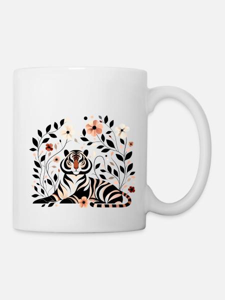 Floraler Tiger - Tasse - Weiß