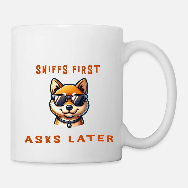 Renifle d’abord, demande plus tard - Shiba Inu plus cool - Mug blanc - blanc