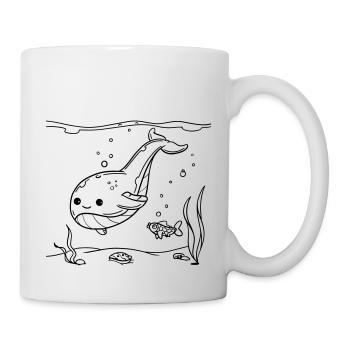 Niedlicher Wal Ausmalbild für Kinder - Tasse - Weiß - Rechts