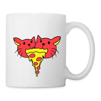 2 Katzen Essen Salami Pizza Fast Food Hunger Team - Tasse - Weiß - Rechts