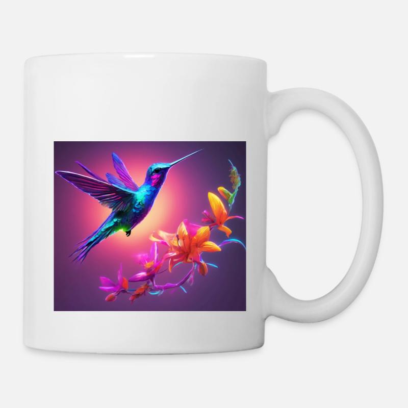 Hummingbird and Flowers: A Vibrant Encounter - Mug - white
