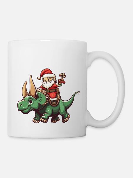Dinosaur triceratops Santa Claus Cartoon - Mug - white