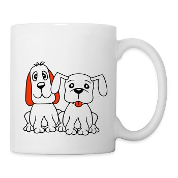 2 chiens équipe assis deux amis équipage heureux - Mug blanc - blanc - Droite