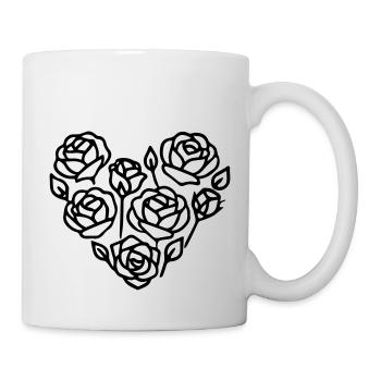 Schwarz-Weiß-Rosenherz-Illustration - Tasse - Weiß - Rechts