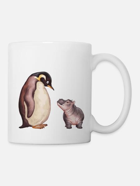 Penguin and Hippopotamus Friendship - Mug - white