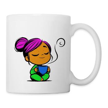 Tassmine enspannt mit einer Tasse Tee oder Kaffee - Tasse - Weiß - Rechts