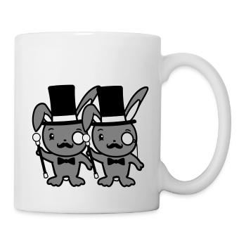 2 lapins Mr. Gentleman chapeau haut de forme Monocle Lunettes - Mug blanc - blanc - Droite