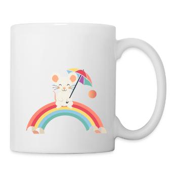 Cheerful mouse with umbrella on rainbow - Mug - white - Right