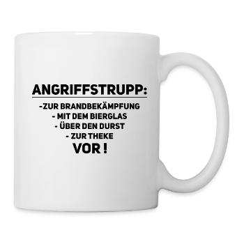 Angriffstrupp zur Theke – Feuerwehrwitz - Tasse - Weiß - Rechts