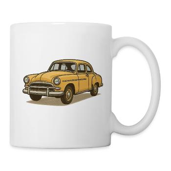Gelber Vintage Wagen Illustration - Tasse - Weiß - Rechts