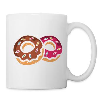 Zwei bunte Donuts mit Glasur - Tasse - Weiß - Rechts