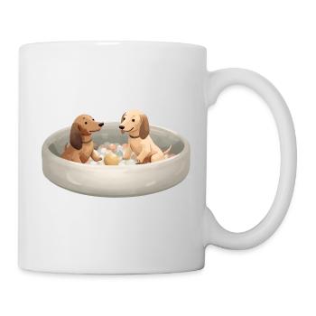 Zwei Dackel im Bällebad Pastell Design - Tasse - Weiß - Rechts