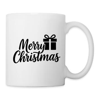 Merry-Christmas Schriftzug mit Geschenkbox - Tasse - Weiß - Rechts