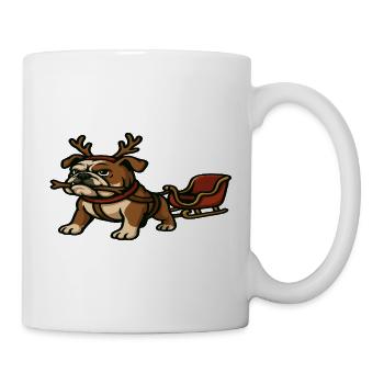 Bulldog Reindeer Pulling Sleigh Christmas Cartoon - Mug - white - Right