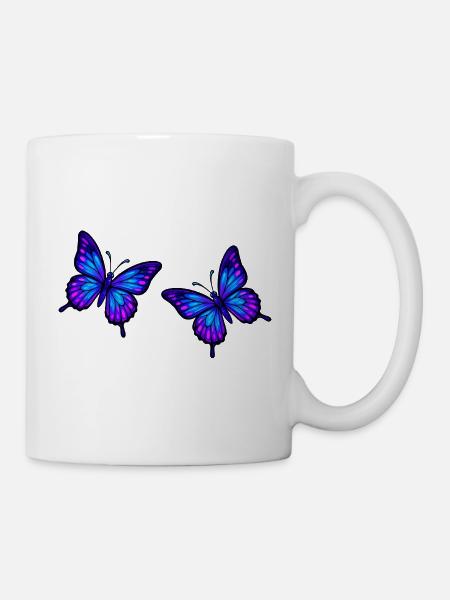 Schmetterlinge Neonblau - Tasse - Weiß