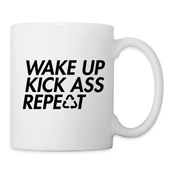 Wake Up Kick Ass Repeat – Mutige Motivation - Tasse - Weiß - Rechts