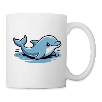 Blue Dolphin Cartoon Waves - Mug - white - Right