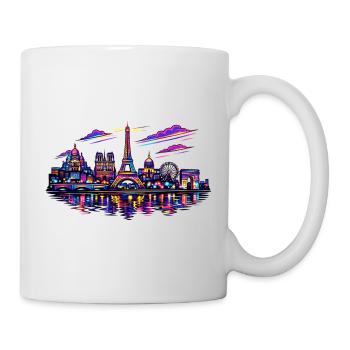 Paris Neon Skyline Stadt Frankreich - Tasse - Weiß - Rechts