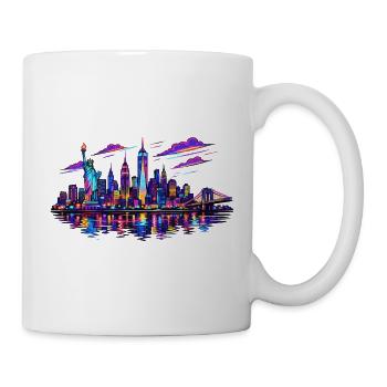 NYC Neon-Skyline Reflektion - Tasse - Weiß - Rechts