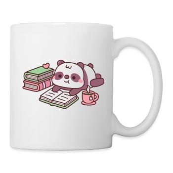 Cute Panda Bear Chilling With Books And Tea - Mug - white - Right