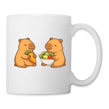 Capybara couple with vegetables – relaxed & cute - Mug - white - Right