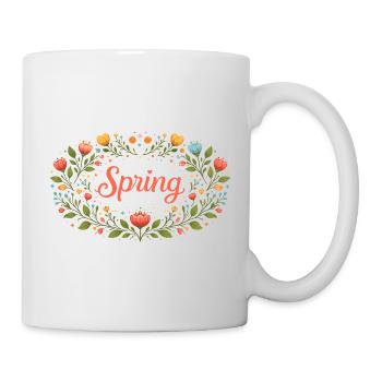 Spring lettering in floral spring wreath - Mug - white - Right