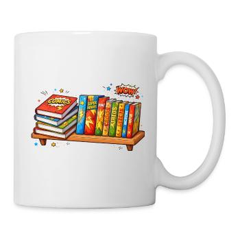 Regal mit Büchern Comic Cartoon Stil - Tasse - Weiß - Rechts