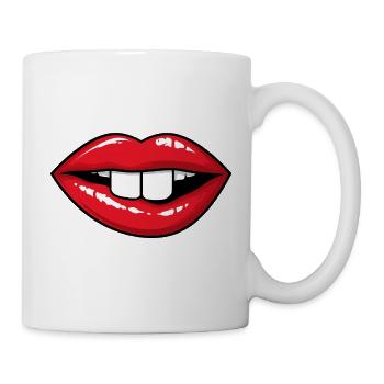 Lèvres rouges avec des dents de lapin - Mug blanc - blanc - Droite