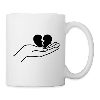 Broken Heart In Hand Minimal Line Art Design - Tasse - Weiß - Rechts