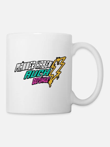 Retro-Blitz-Design Lustige Sprüche - Männergefühle - Tasse - Weiß