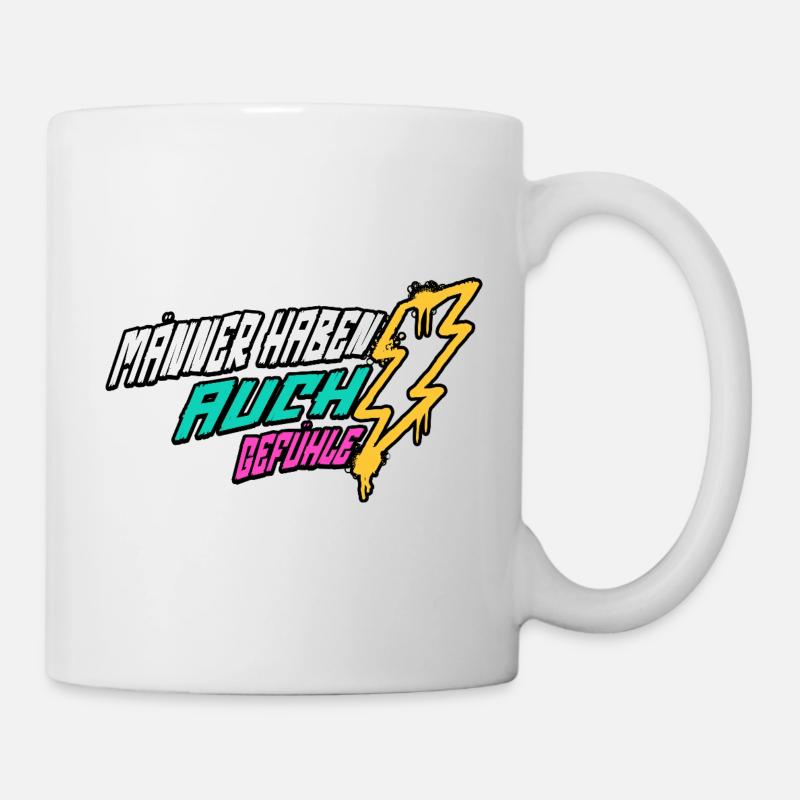 Retro-Blitz-Design Lustige Sprüche - Männergefühle - Tasse - Weiß
