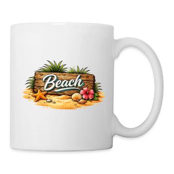 Illustration de plage sur une enseigne en bois - Mug blanc - blanc - Droite