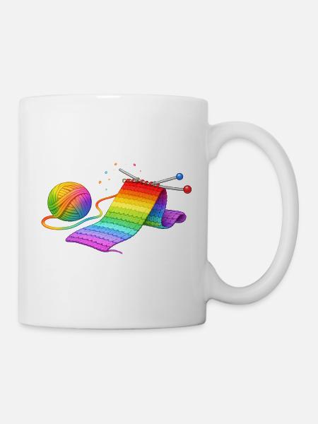 Regenbogen Schal stricken Illustration   - Tasse - Weiß