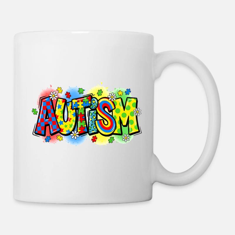 Conception d’énigmes arc-en-ciel de sensibilisation à l’autisme - Mug blanc - blanc