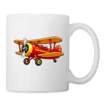 Doppeldecker Flugzeug Motiv Retro Cartoon  - Tasse - Weiß - Rechts