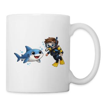 Diver Kid with Shark Funny Ocean Cartoon - Mug - white - Right