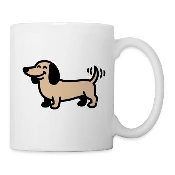 Fröhlicher Dackel Hund Comic - Tasse - Weiß - Rechts